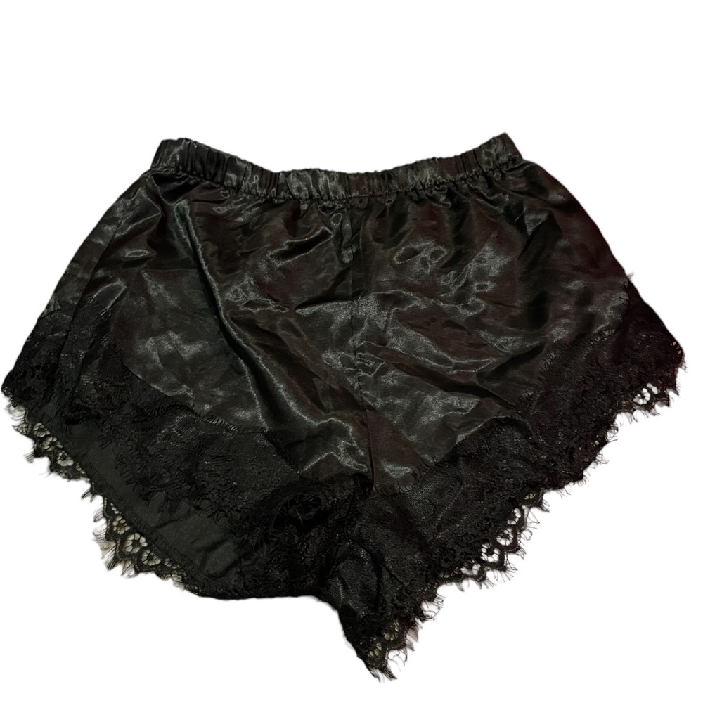 Boohoo Black Silky Lace Trim Shorts